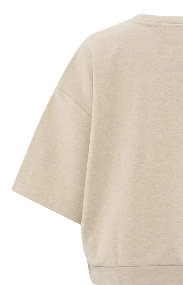 Oversized Sweatshirt With Short Wide Sleeves Humus Beige Melange Women YAYA Sweaters Oversized Sweatshirt With Short Wide Sleeves Humus Beige Melange Women YAYA Sweaters