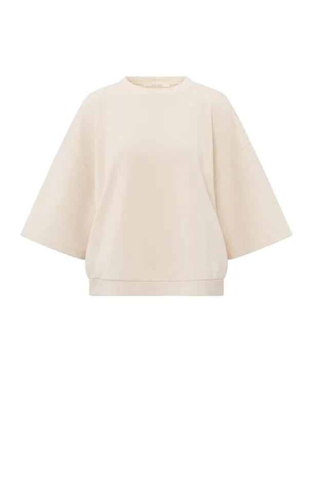 Oversized Sweatshirt With Short Wide Sleeves Off White Knit Women YAYA Sweaters Oversized Sweatshirt With Short Wide Sleeves Off White Knit Women YAYA Sweaters