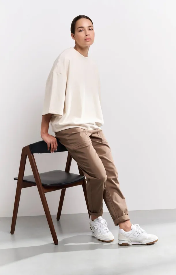 Oversized Sweatshirt With Short Wide Sleeves Off White Knit Women YAYA Sweaters Oversized Sweatshirt With Short Wide Sleeves Off White Knit Women YAYA Sweaters
