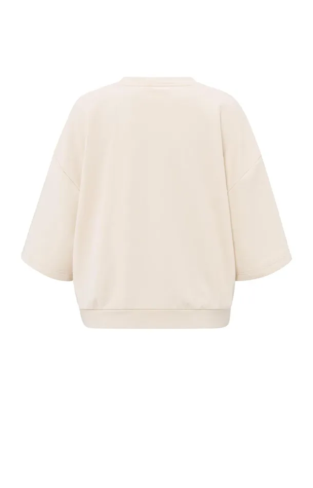 Oversized Sweatshirt With Short Wide Sleeves Off White Knit Women YAYA Sweaters Oversized Sweatshirt With Short Wide Sleeves Off White Knit Women YAYA Sweaters