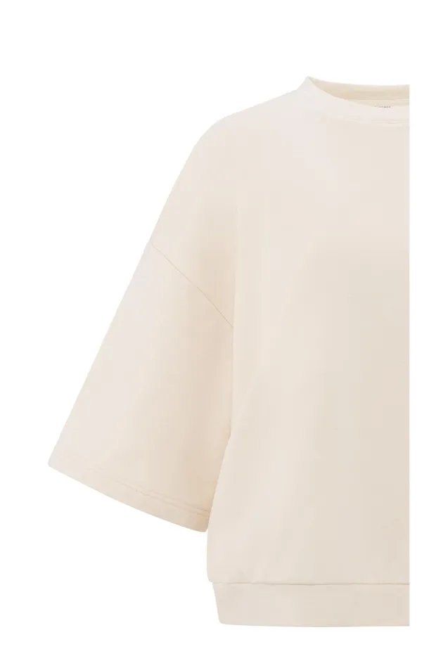 Oversized Sweatshirt With Short Wide Sleeves Off White Knit Women YAYA Sweaters Oversized Sweatshirt With Short Wide Sleeves Off White Knit Women YAYA Sweaters