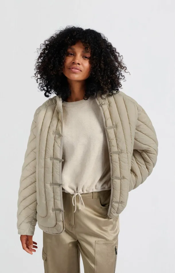 Padded Kimono Jacket With Button Details Feather Grey Women YAYA Coats