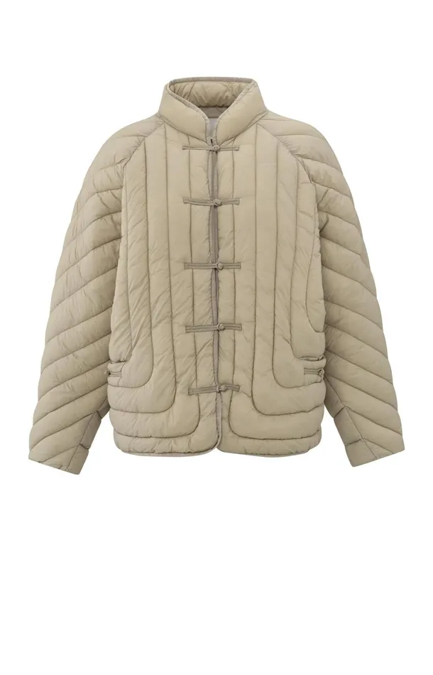 Padded Kimono Jacket With Button Details Feather Grey Women YAYA Coats Padded Kimono Jacket With Button Details Feather Grey Women YAYA Coats