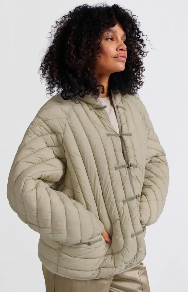 Padded Kimono Jacket With Button Details Feather Grey Women YAYA Coats Padded Kimono Jacket With Button Details Feather Grey Women YAYA Coats