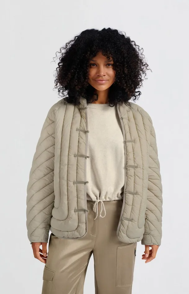 Padded Kimono Jacket With Button Details Feather Grey Women YAYA Coats Padded Kimono Jacket With Button Details Feather Grey Women YAYA Coats