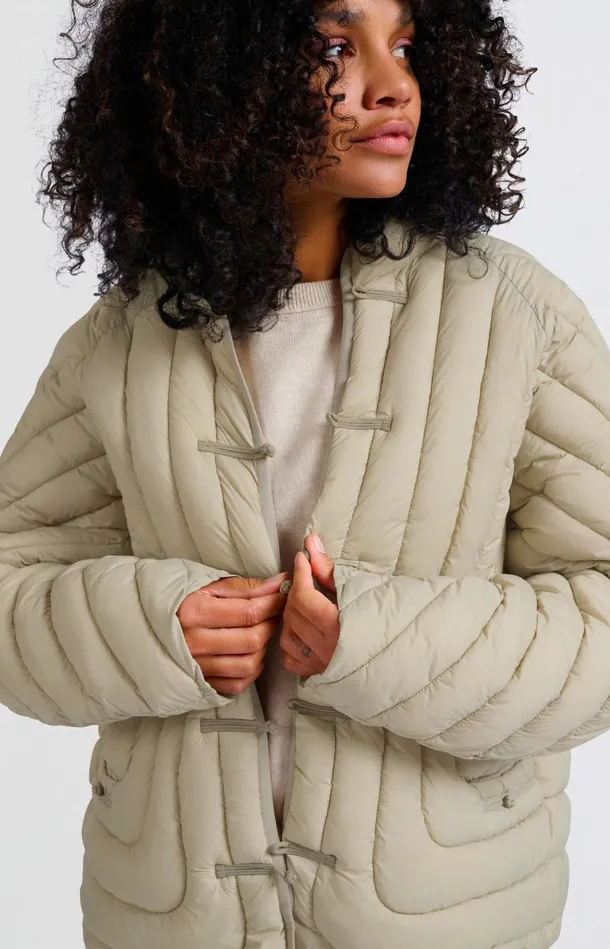 Padded Kimono Jacket With Button Details Feather Grey Women YAYA Coats Padded Kimono Jacket With Button Details Feather Grey Women YAYA Coats