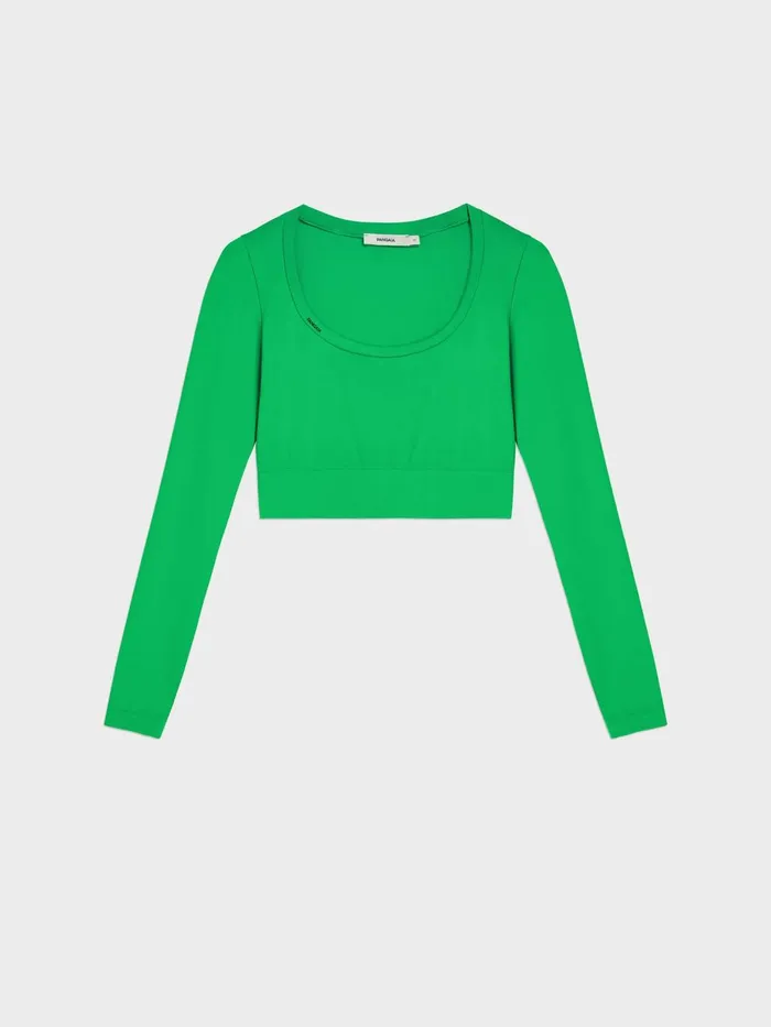 PANGAIA Activewear Cropped Long Sleeve Shirt 20 Jade Green Women Tshirts and Tops