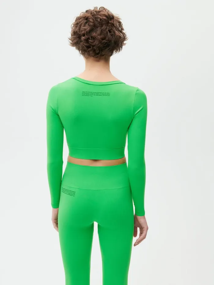 PANGAIA Activewear Cropped Long Sleeve Shirt 20 Jade Green Women Tshirts and Tops