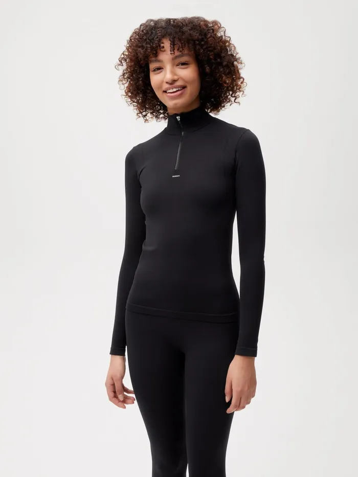 PANGAIA Activewear Long Sleeve Zipped Shirt 20 Black Women Activewear