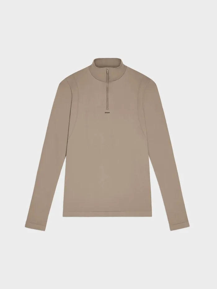 PANGAIA Activewear Long Sleeve Zipped Shirt 20 Taupe Women Tshirts and Tops