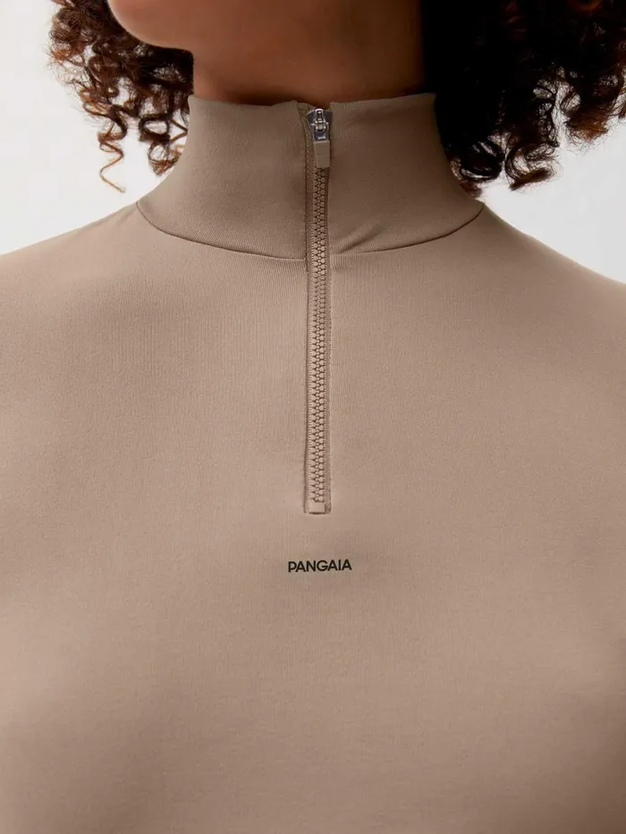 PANGAIA Activewear Long Sleeve Zipped Shirt 20 Taupe Women Tshirts and Tops