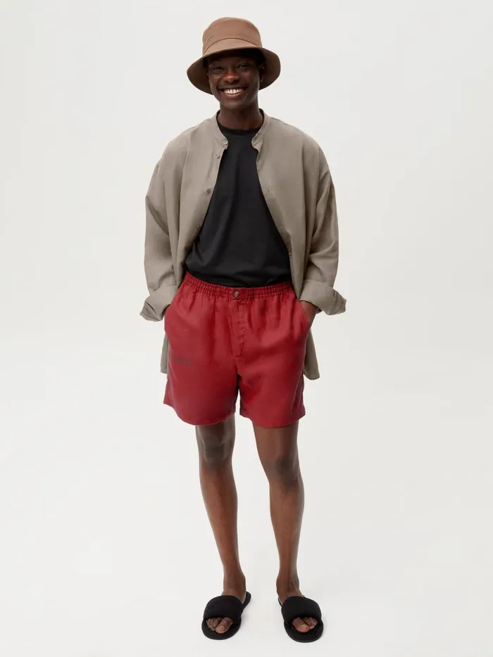 PANGAIA Aloe Linen Shorts Cranberry Red Men Shorts