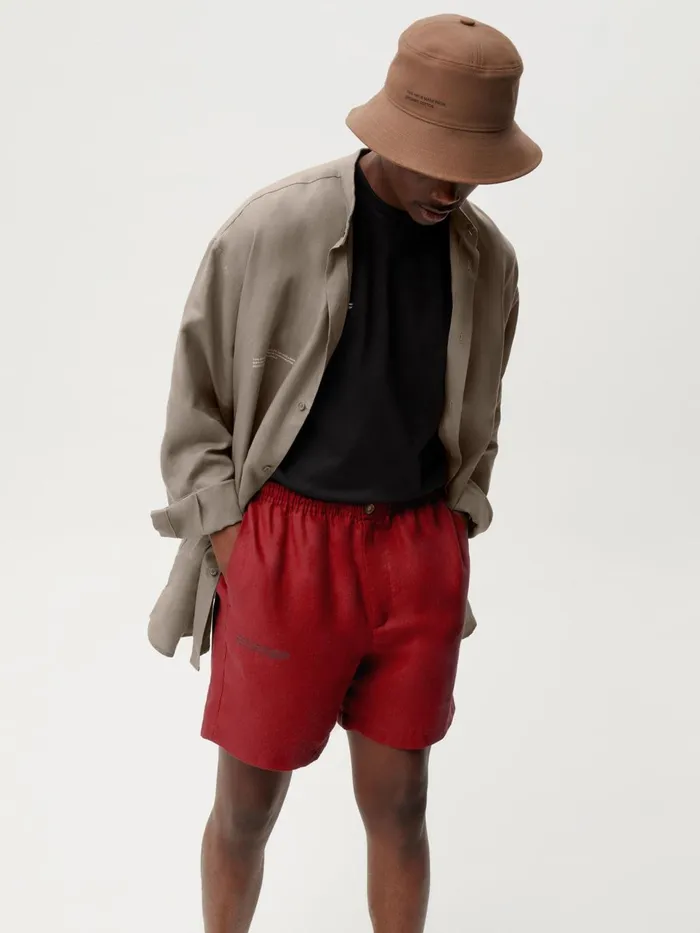 PANGAIA Aloe Linen Shorts Cranberry Red Men Shorts