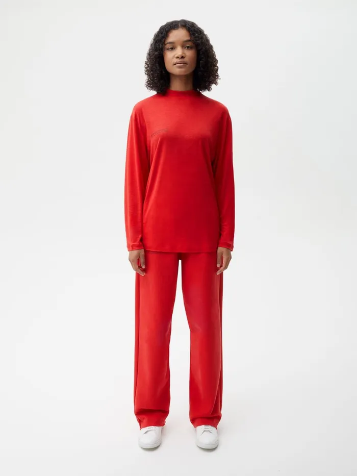 PANGAIA CFIBER Pure Long Sleeve Tshirt Apple Red Women Tshirts and Tops