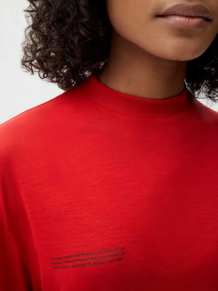 PANGAIA CFIBER Pure Long Sleeve Tshirt Apple Red Women Tshirts and Tops