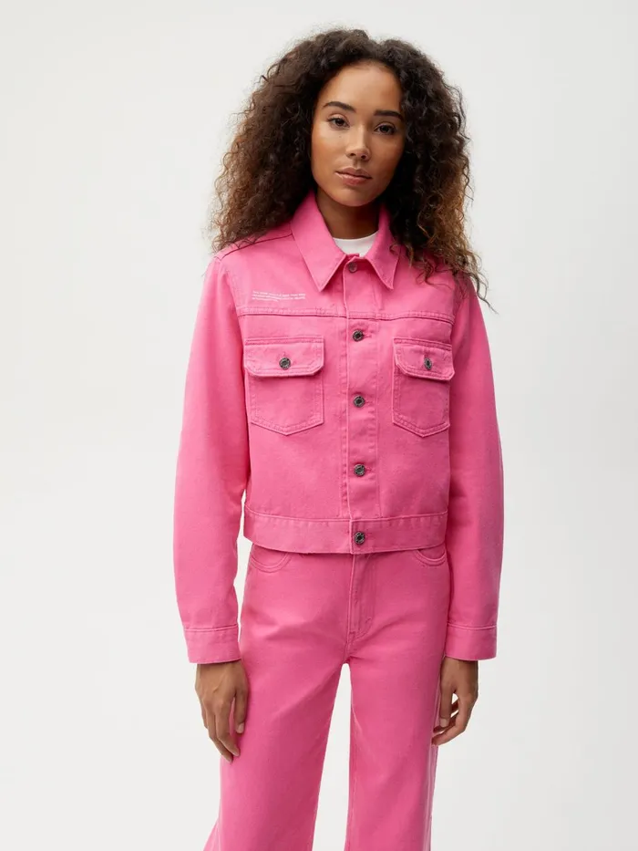 PANGAIA Cropped Hemp Denim Jacket Flamingo Pink Women Denim