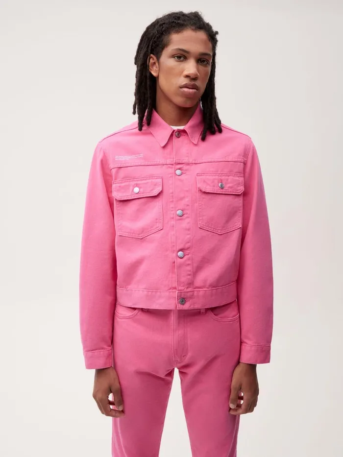 PANGAIA Cropped Hemp Denim Jacket Flamingo Pink Women Denim