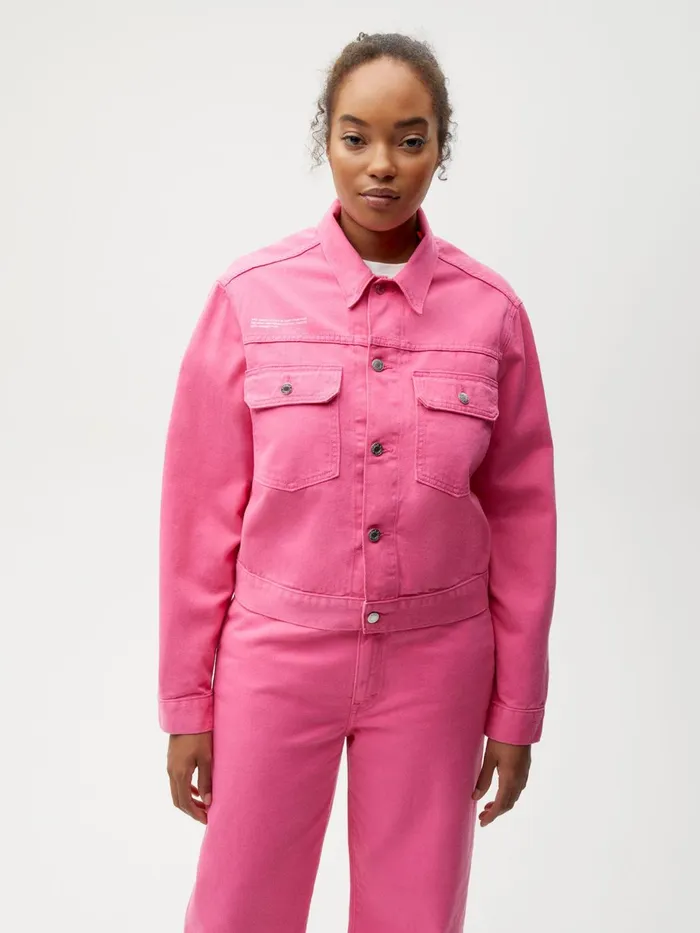 PANGAIA Cropped Hemp Denim Jacket Flamingo Pink Women Denim