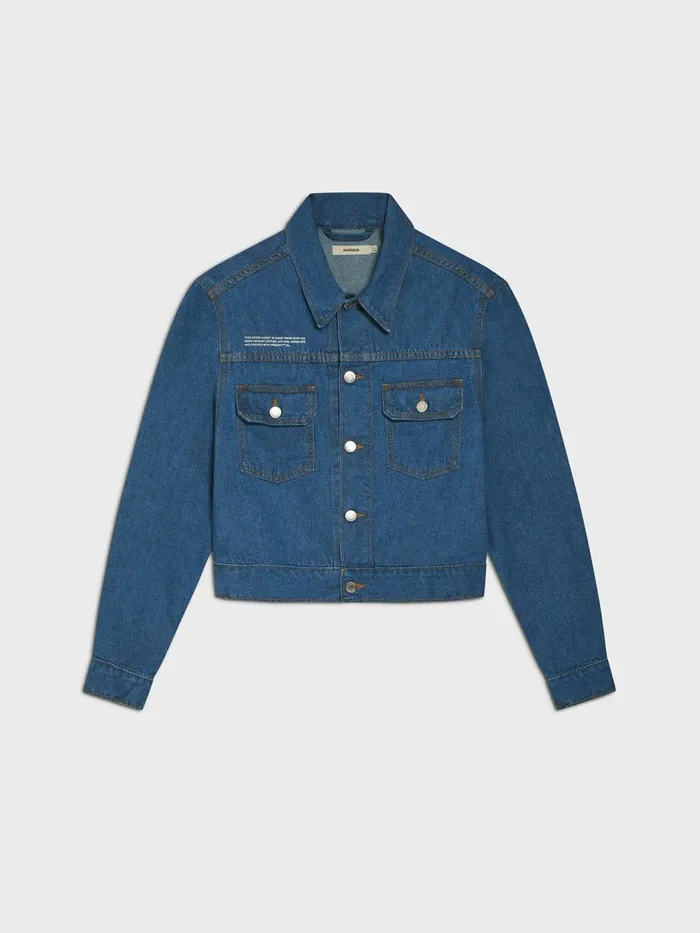 PANGAIA Cropped Hemp Denim Jacket Mid Wash Women Denim