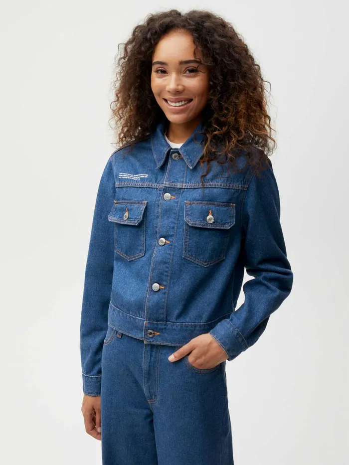 PANGAIA Cropped Hemp Denim Jacket Mid Wash Women Denim
