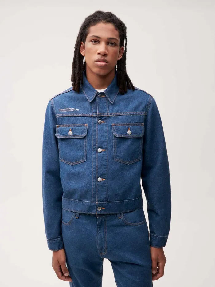 PANGAIA Cropped Hemp Denim Jacket Mid Wash Women Denim