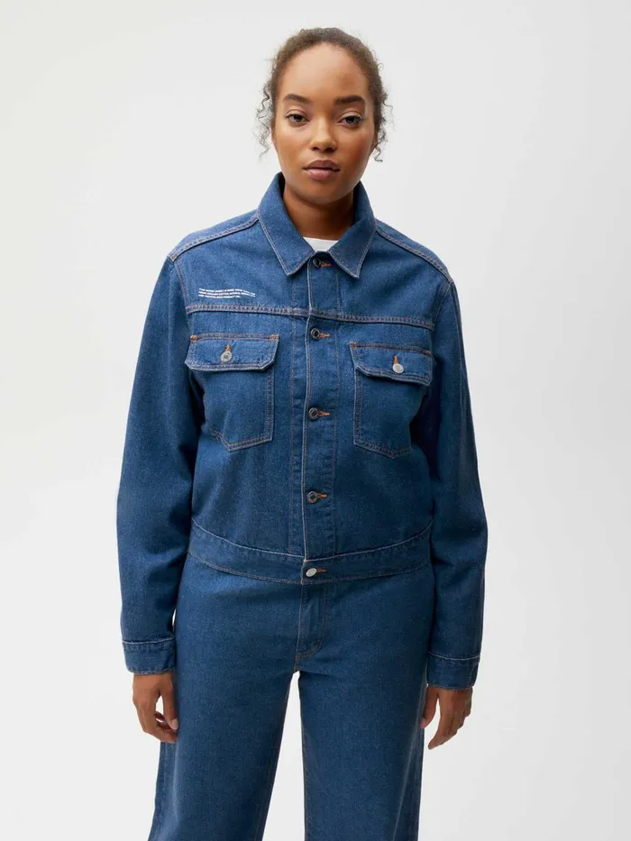 PANGAIA Cropped Hemp Denim Jacket Mid Wash Women Denim