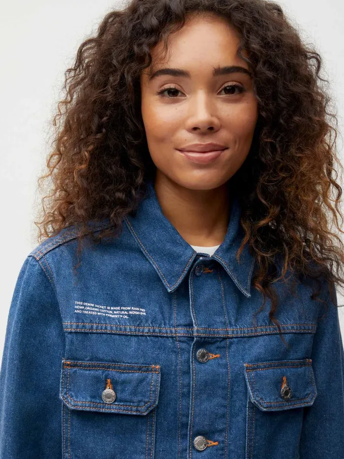 PANGAIA Cropped Hemp Denim Jacket Mid Wash Women Denim
