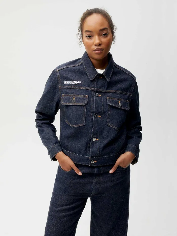 PANGAIA Cropped Hemp Denim Jacket Rinse Wash Men Jackets and Outerwear
