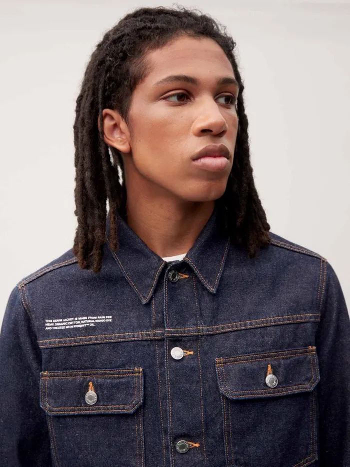 PANGAIA Cropped Hemp Denim Jacket Rinse Wash Men Jackets and Outerwear