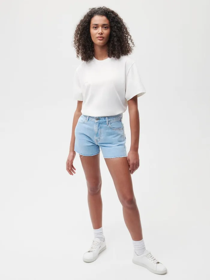 PANGAIA Denim High Rise Cropped Shorts Light Indigo Wash Women Denim