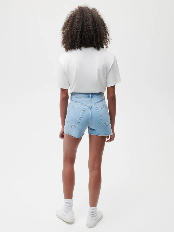 PANGAIA Denim High Rise Cropped Shorts Light Indigo Wash Women Denim
