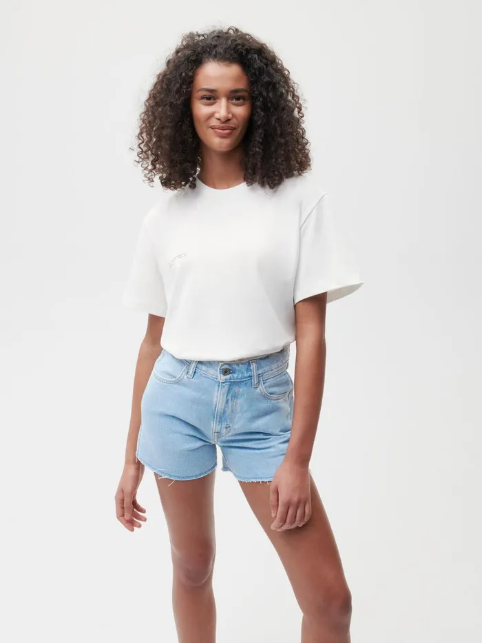 PANGAIA Denim High Rise Cropped Shorts Light Indigo Wash Women Denim