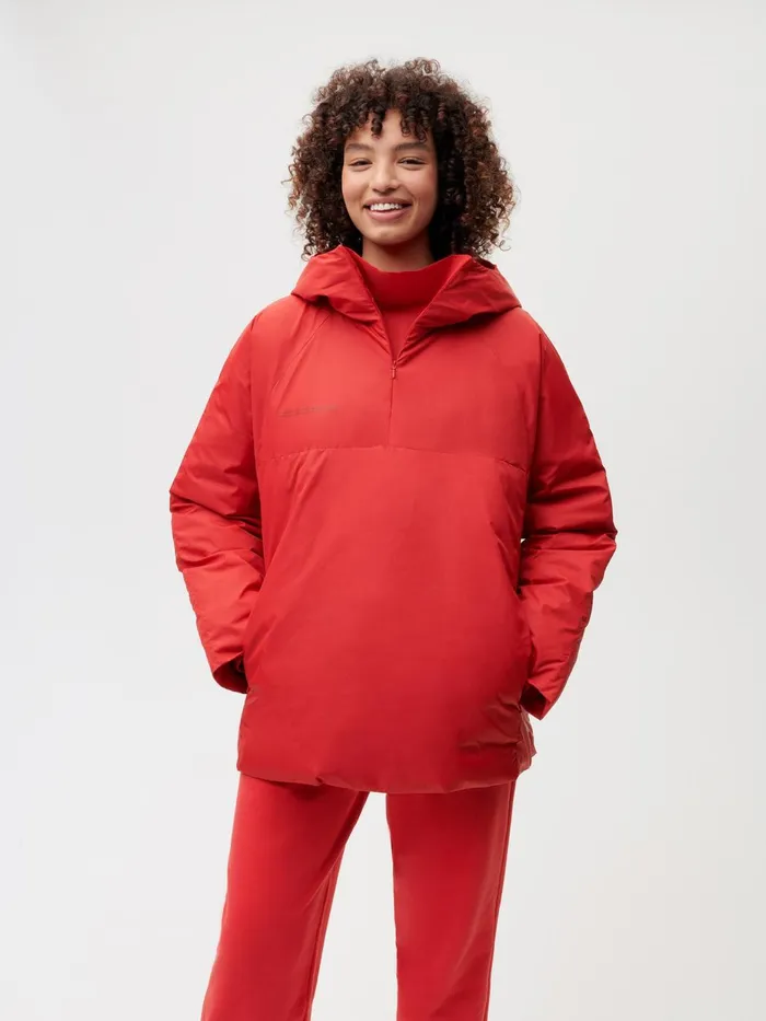 PANGAIA FLWRDWN Lite Half Zip Jacket Apple Red Women Jackets and Outerwear
