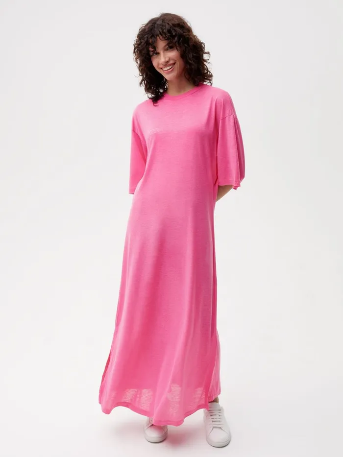 PANGAIA FRUTFIBER Maxi TShirt Dress Flamingo Pink Women Dresses and Jumpsuits