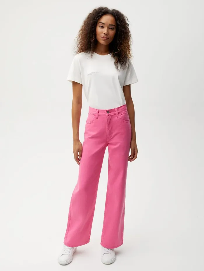 PANGAIA Hemp Denim HighRise Wide Leg Jeans Flamingo Pink Women Denim