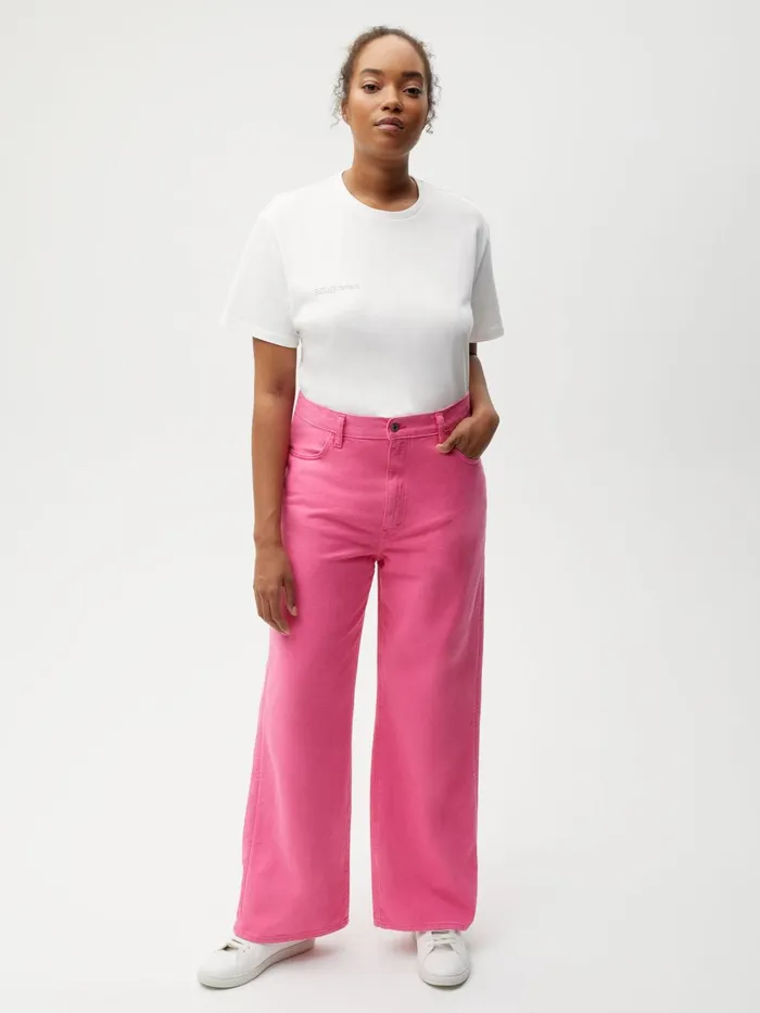 PANGAIA Hemp Denim HighRise Wide Leg Jeans Flamingo Pink Women Denim