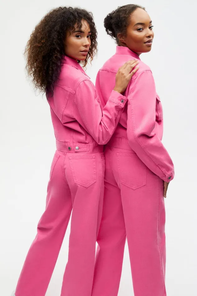 PANGAIA Hemp Denim HighRise Wide Leg Jeans Flamingo Pink Women Denim