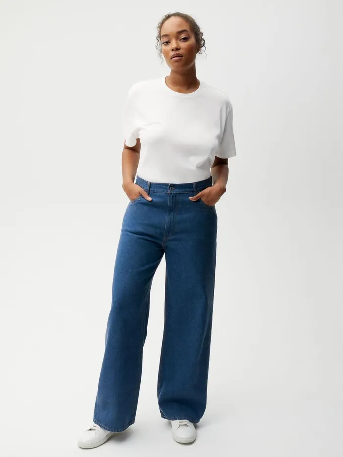 PANGAIA Hemp Denim HighRise Wide Leg Jeans Mid Wash Women Denim