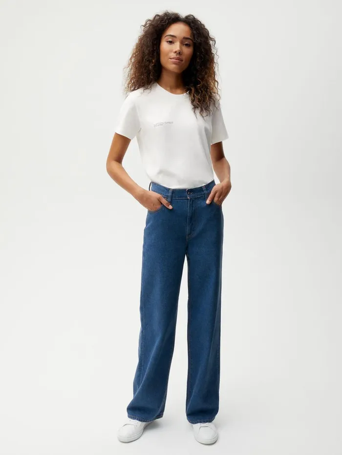 PANGAIA Hemp Denim HighRise Wide Leg Jeans Mid Wash Women Denim