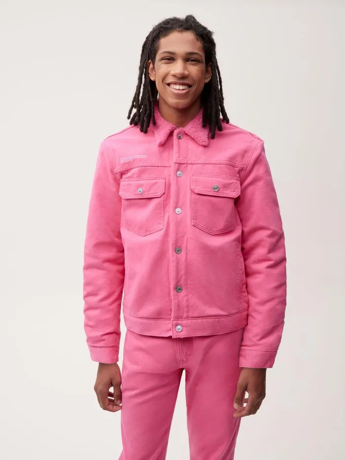 PANGAIA Hemp Denim Sherpa Jacket Flamingo Pink Men Jackets and Outerwear