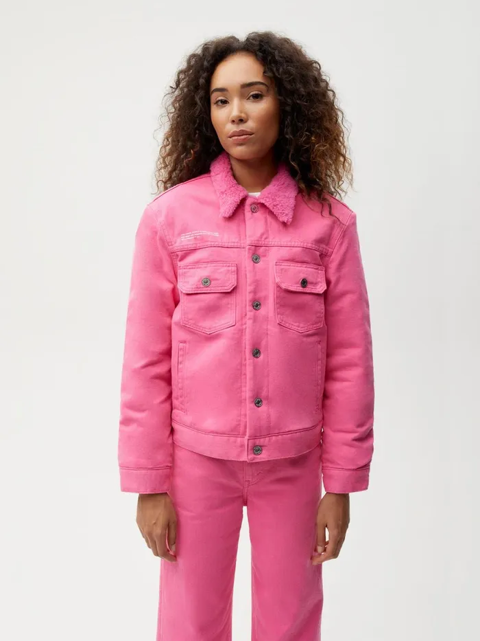 PANGAIA Hemp Denim Sherpa Jacket Flamingo Pink Men Jackets and Outerwear
