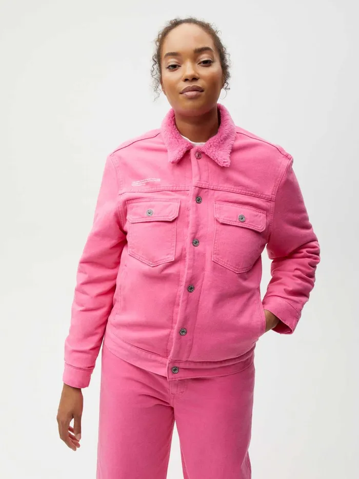 PANGAIA Hemp Denim Sherpa Jacket Flamingo Pink Men Jackets and Outerwear