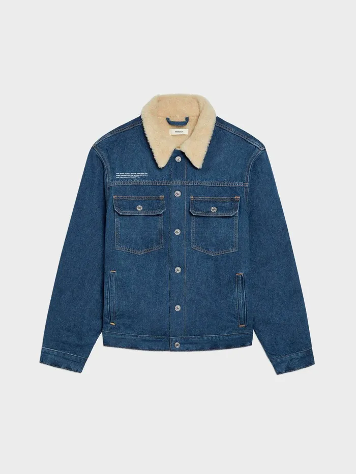 PANGAIA Hemp Denim Sherpa Jacket Mid Wash Women Jackets and Outerwear