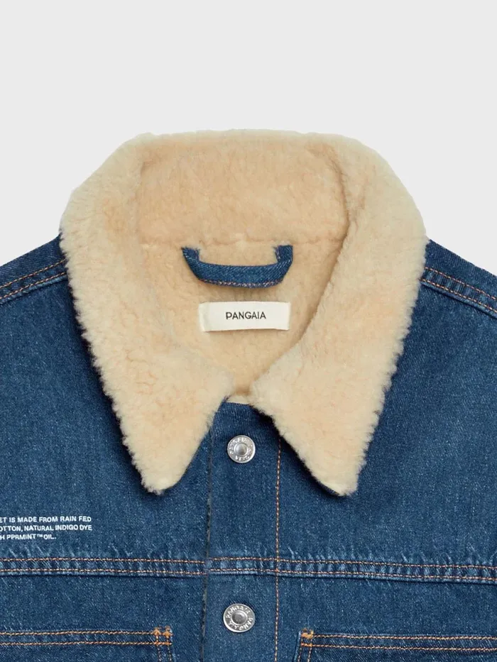 PANGAIA Hemp Denim Sherpa Jacket Mid Wash Women Jackets and Outerwear
