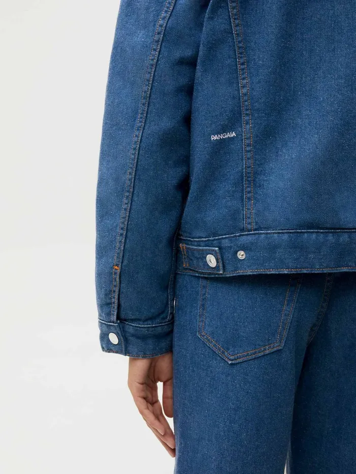 PANGAIA Hemp Denim Sherpa Jacket Mid Wash Women Jackets and Outerwear