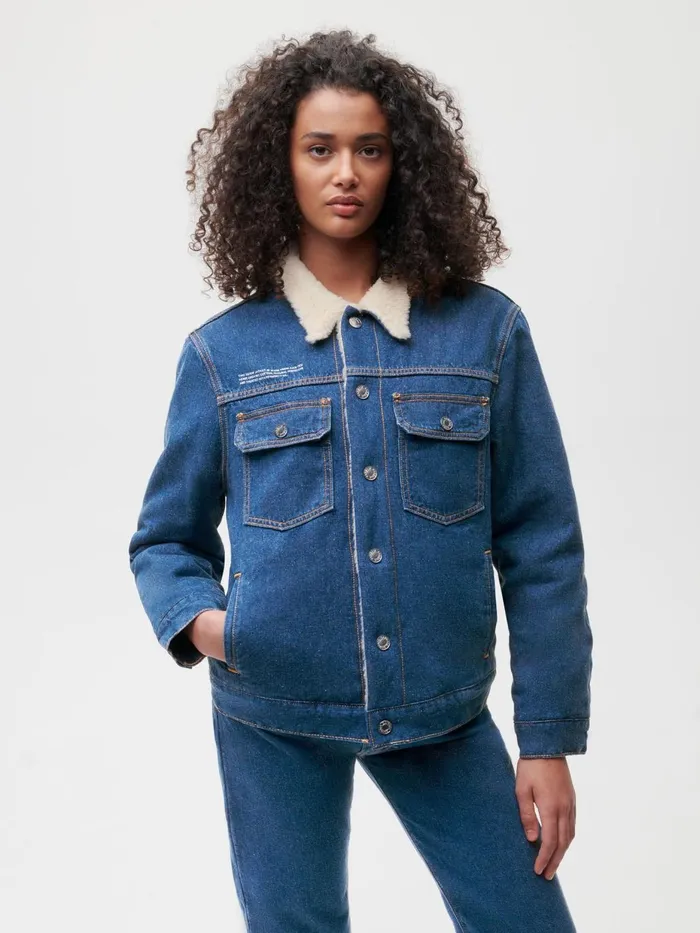 PANGAIA Hemp Denim Sherpa Jacket Mid Wash Women Jackets and Outerwear