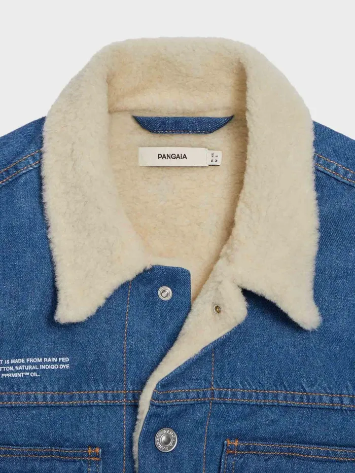 PANGAIA Hemp Denim Sherpa Jacket Mid Wash Women Jackets and Outerwear