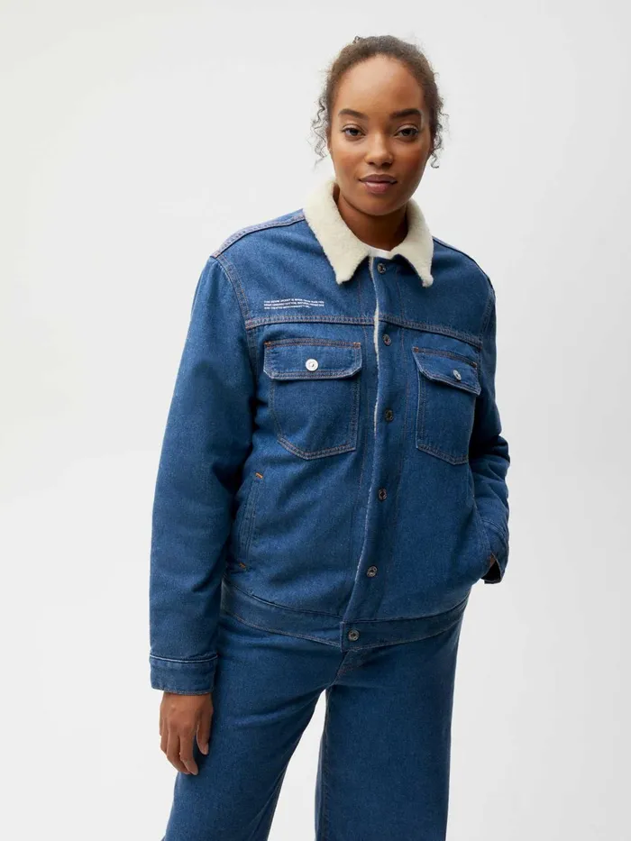 PANGAIA Hemp Denim Sherpa Jacket Mid Wash Women Jackets and Outerwear