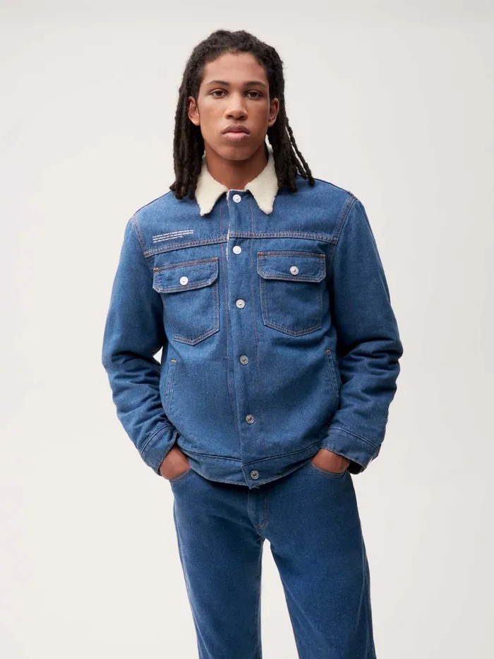 PANGAIA Hemp Denim Sherpa Jacket Mid Wash Women Jackets and Outerwear