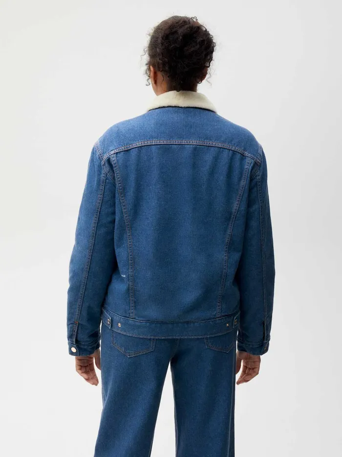 PANGAIA Hemp Denim Sherpa Jacket Mid Wash Women Jackets and Outerwear
